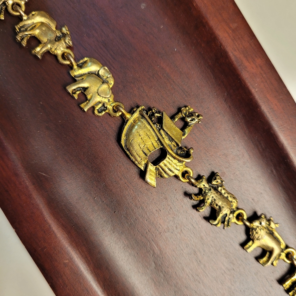 Noah's Ark & Animals Gold-tone Linked Charm Children's Bracelet